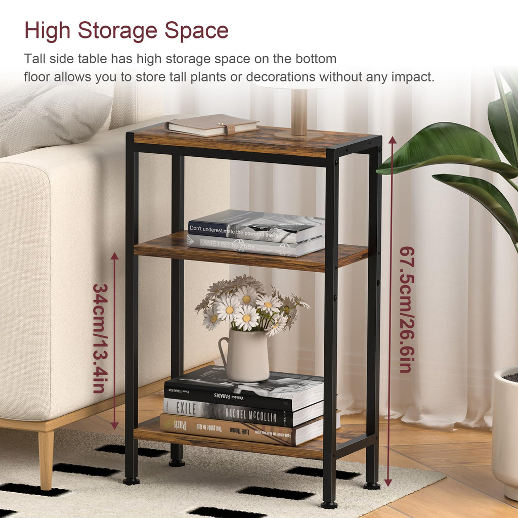 Narrow 3 Tier Slim Side Table Rustic Brown V757