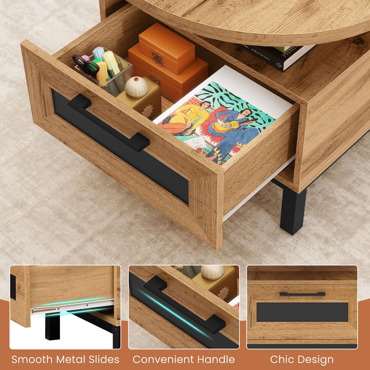 47" Oval Wood Coffee Table with Storage Z149296