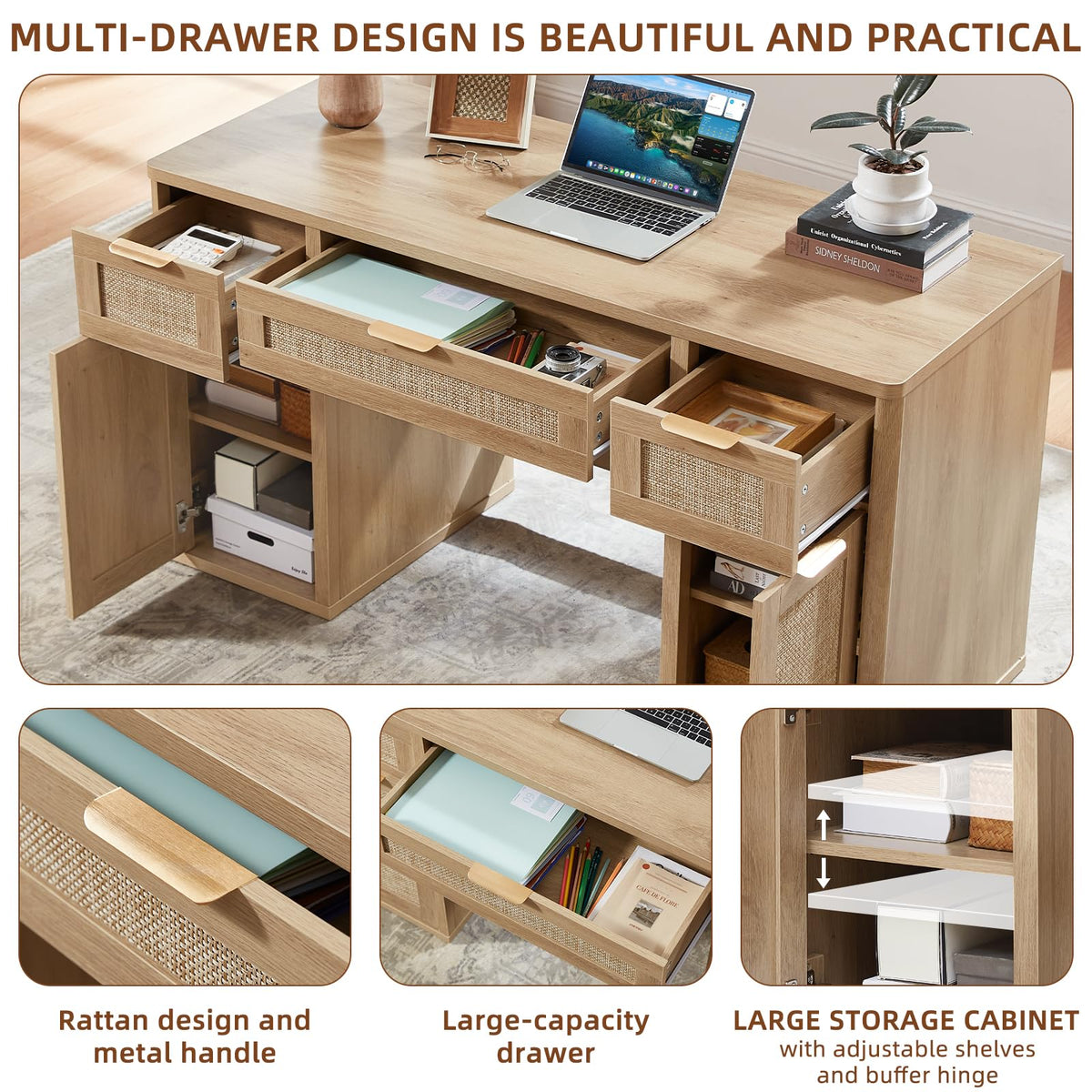 Office Desk with 5 Drawers Storage File Cabinet K2342