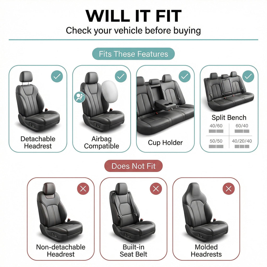 Gray Black Universal Fit Automotive Seat Covers Combo Set with Steering Wheel Cover and Seat Belt Pad I696