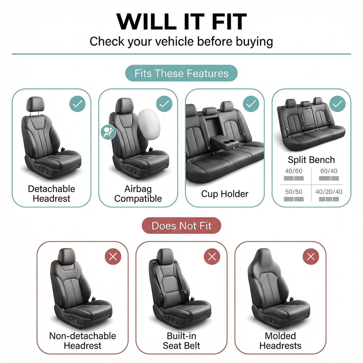 Gray Black Universal Fit Automotive Seat Covers Combo Set with Steering Wheel Cover and Seat Belt Pad I696