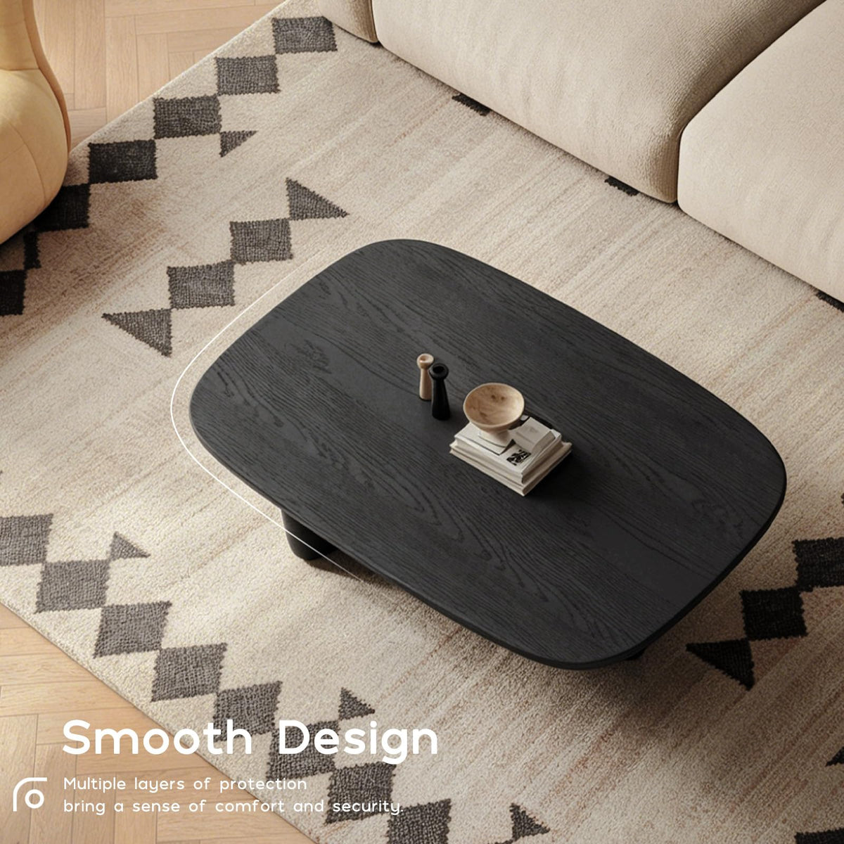 Black Wood Oval Coffee Table with Pedestal Base N484