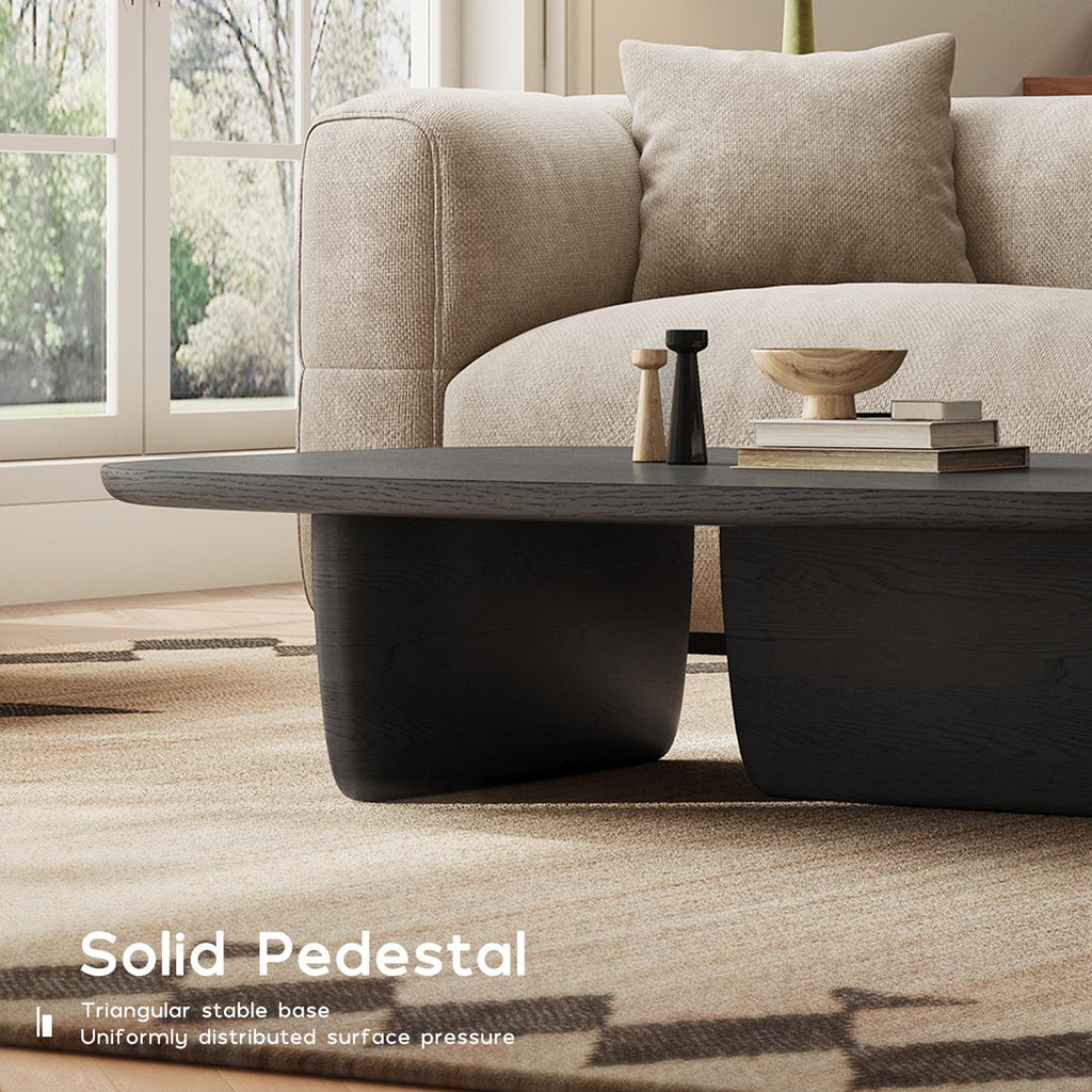 Black Wood Oval Coffee Table with Pedestal Base N484