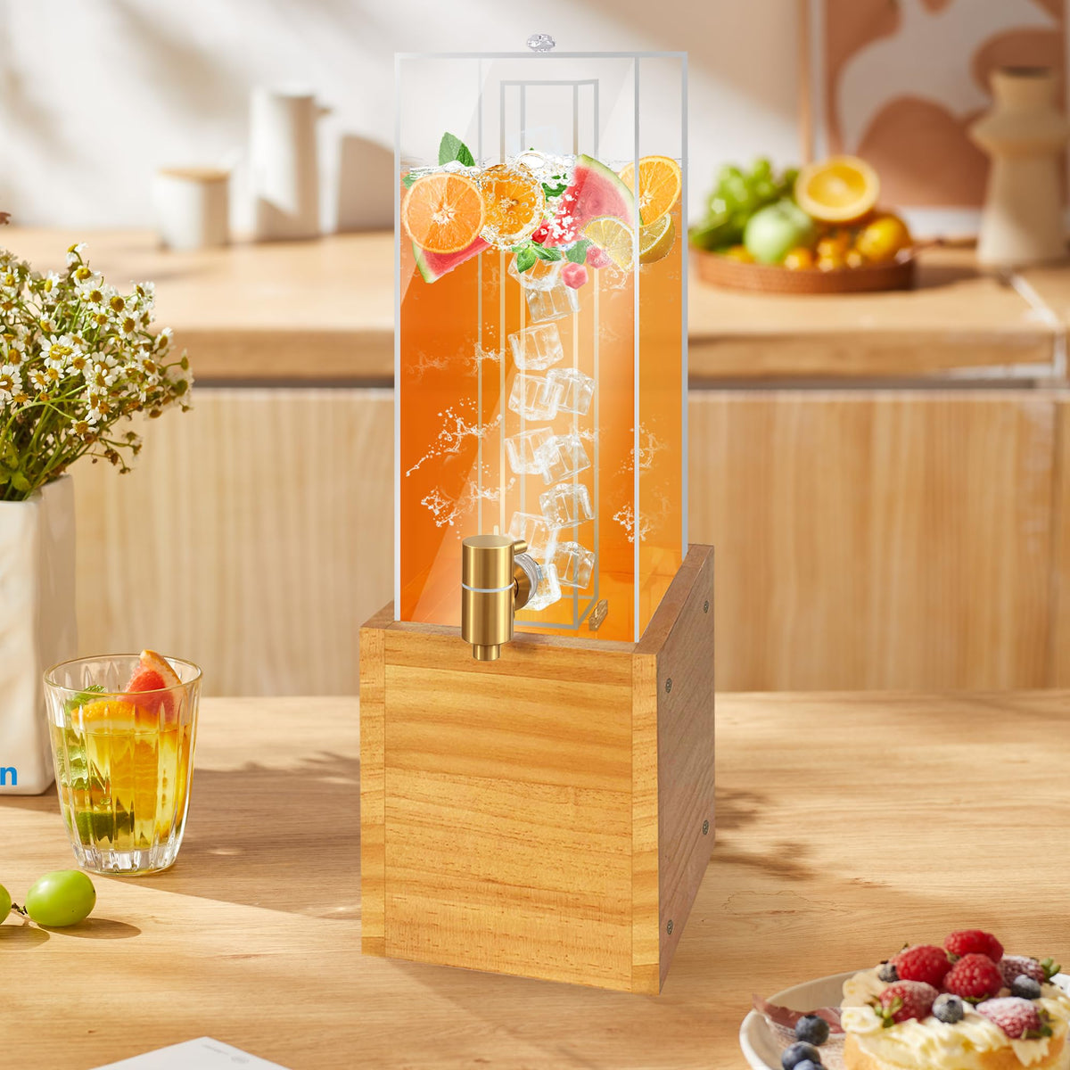 1.8 Gallon Drink Dispenser with Wood Stand Y45484