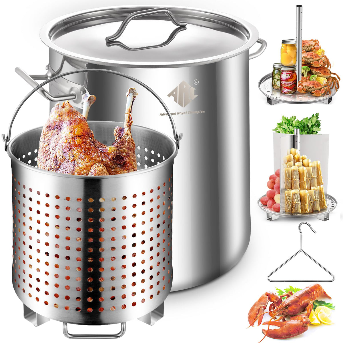 40QT Stainless Steel Stockpot with Basket and Steamer Rack N5622