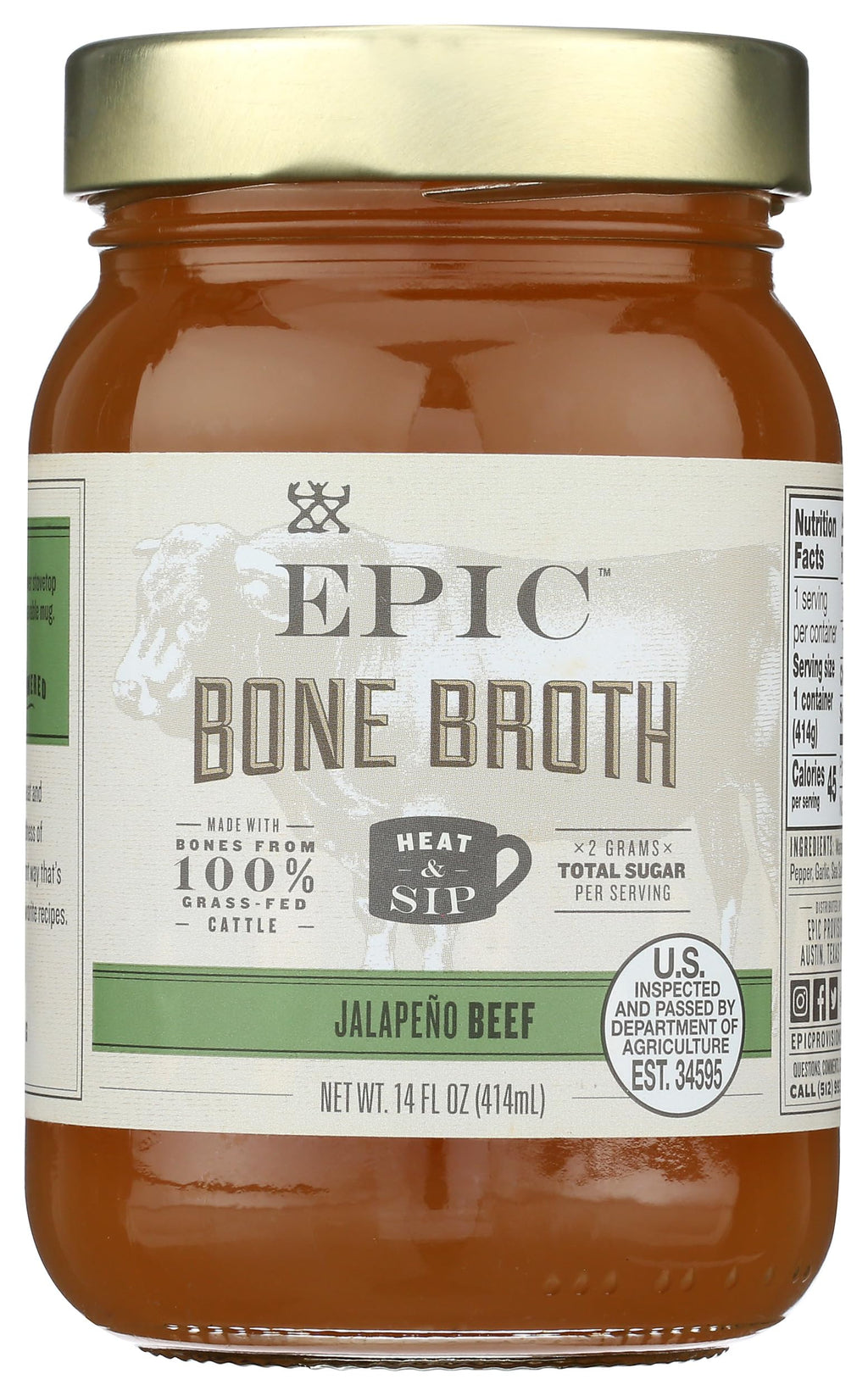 Bone Broth, Beef Jalapeno Sea Salt, 14 oz. E454494