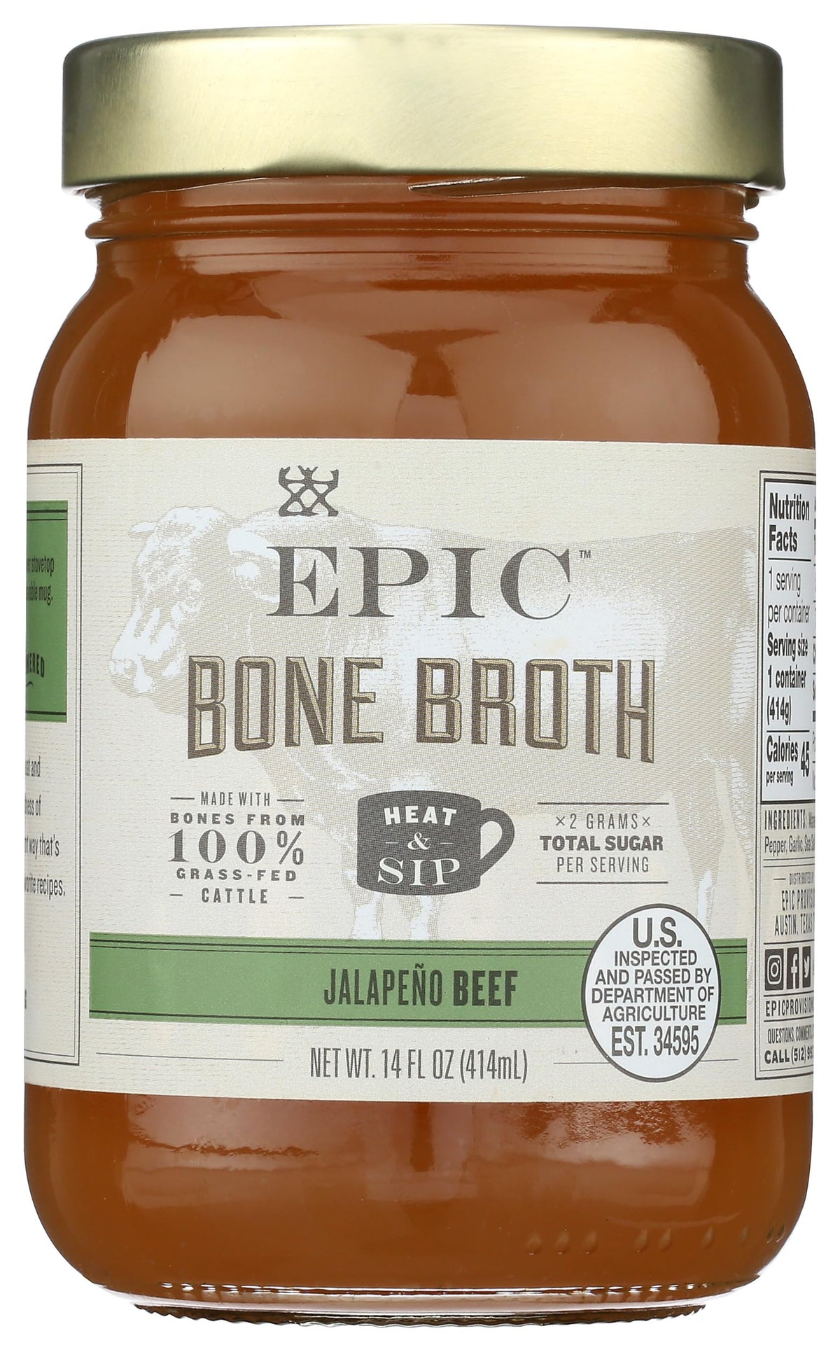 Bone Broth, Beef Jalapeno Sea Salt, 14 oz. E454494