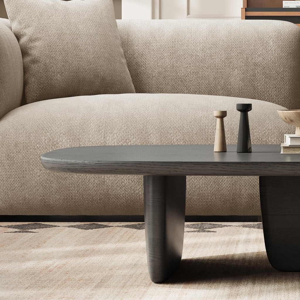 Black Wood Oval Coffee Table with Pedestal Base N484