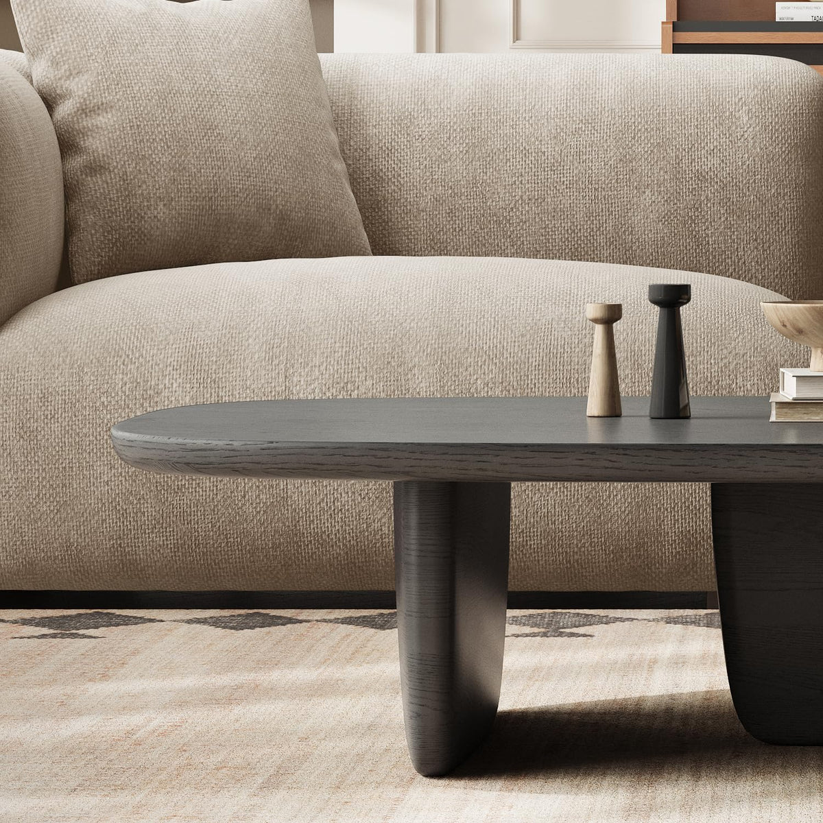 Black Wood Oval Coffee Table with Pedestal Base N484