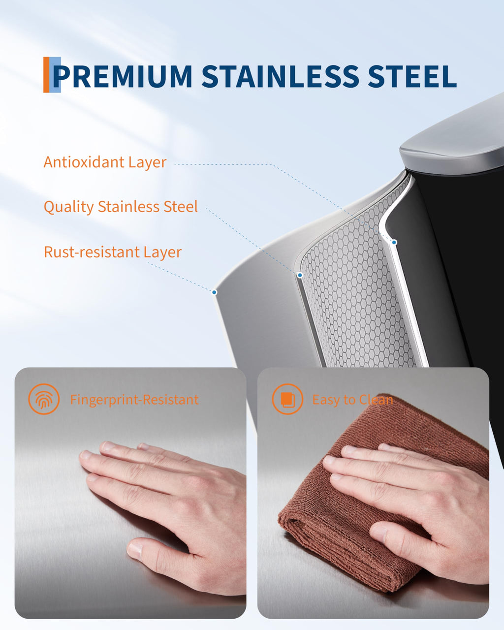 Stainless Steel Vertical Arc Trash Can 50L U2012