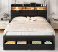 Black Upholstered Bed Frame with Storage Headboard, 4 Drawers, LED Lights, and Charging Station G4857