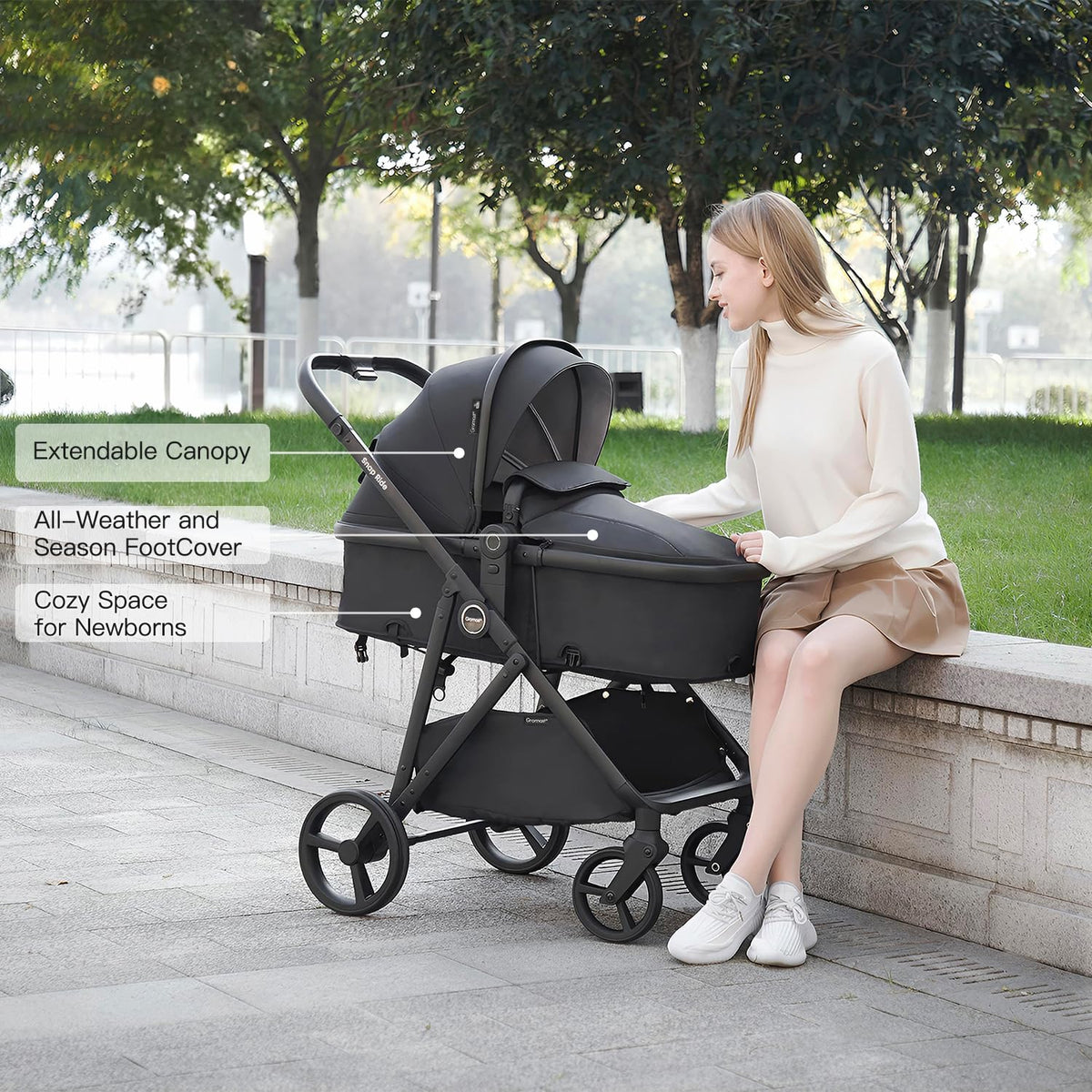3-in-1 Convertible Baby Stroller with Reversible Seat Black C78592