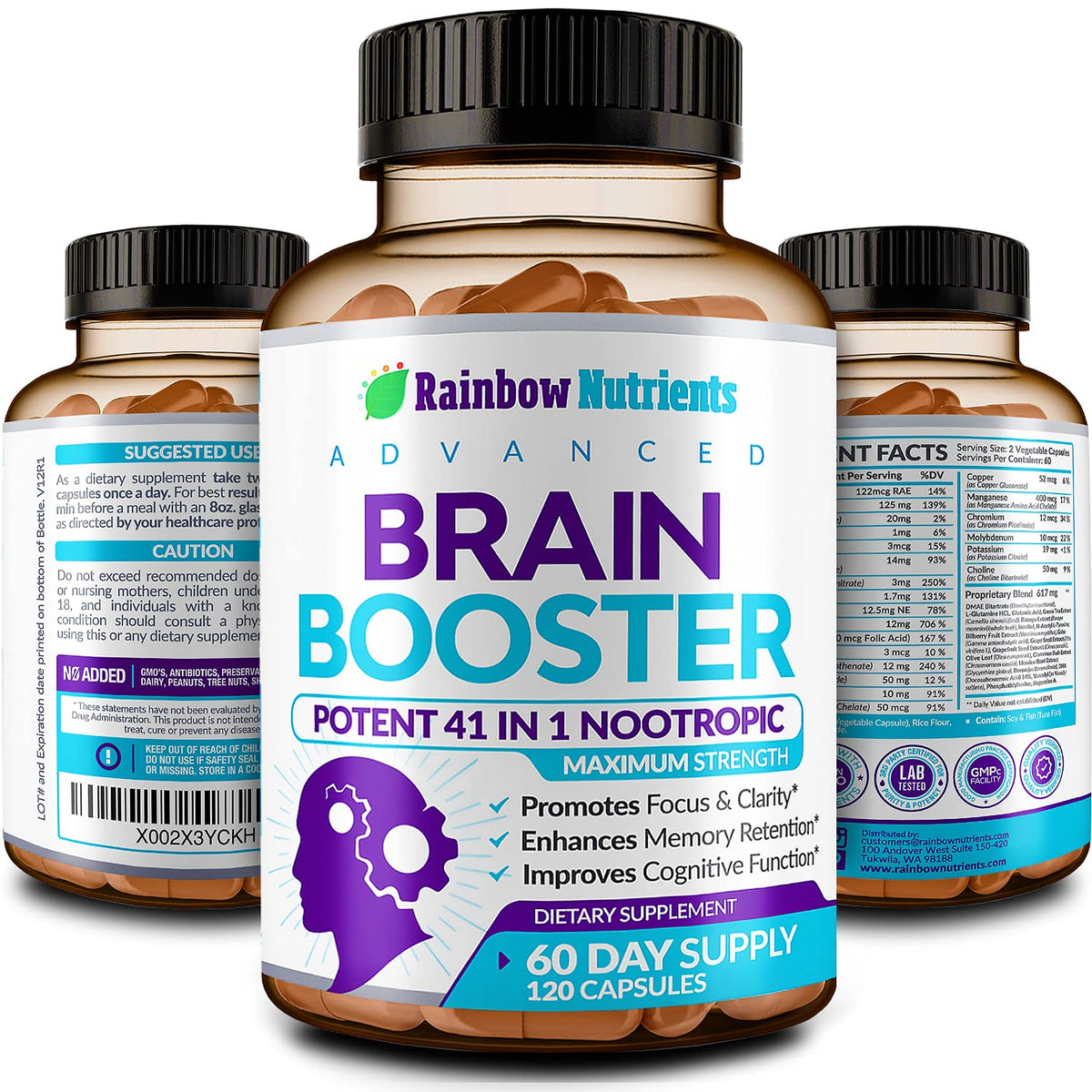 120 V Capsules Brain Support Supplement with DMAE N76647