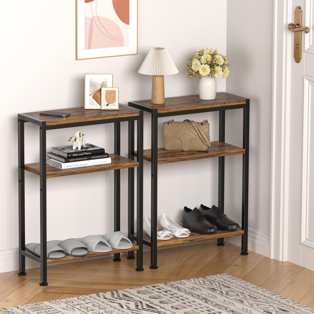 Narrow 3 Tier Slim Side Table Rustic Brown V757