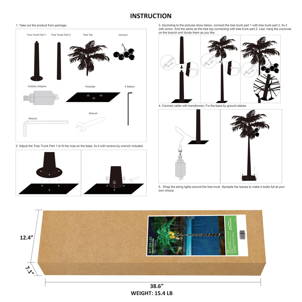 8FT Artificial Lighted Palm Tree with 256 LED Lights L816156