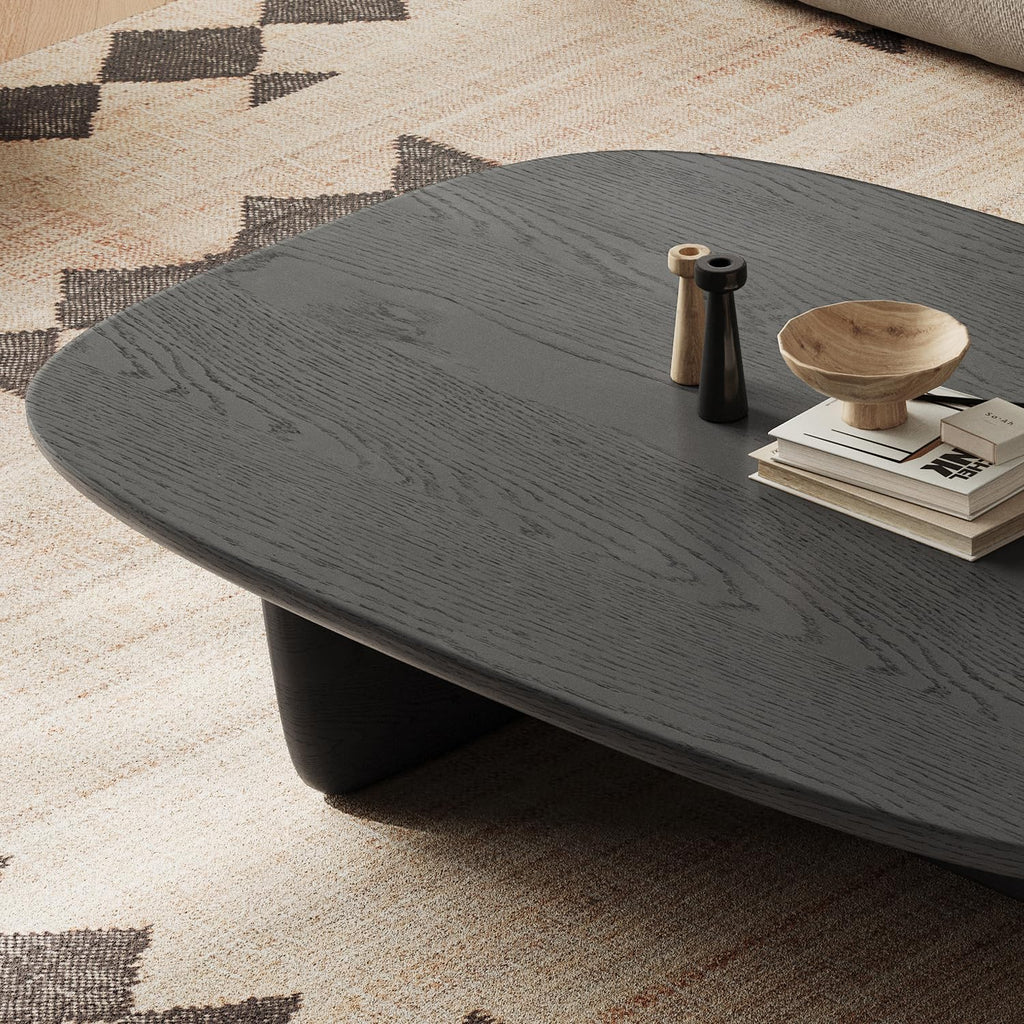 Black Wood Oval Coffee Table with Pedestal Base N484