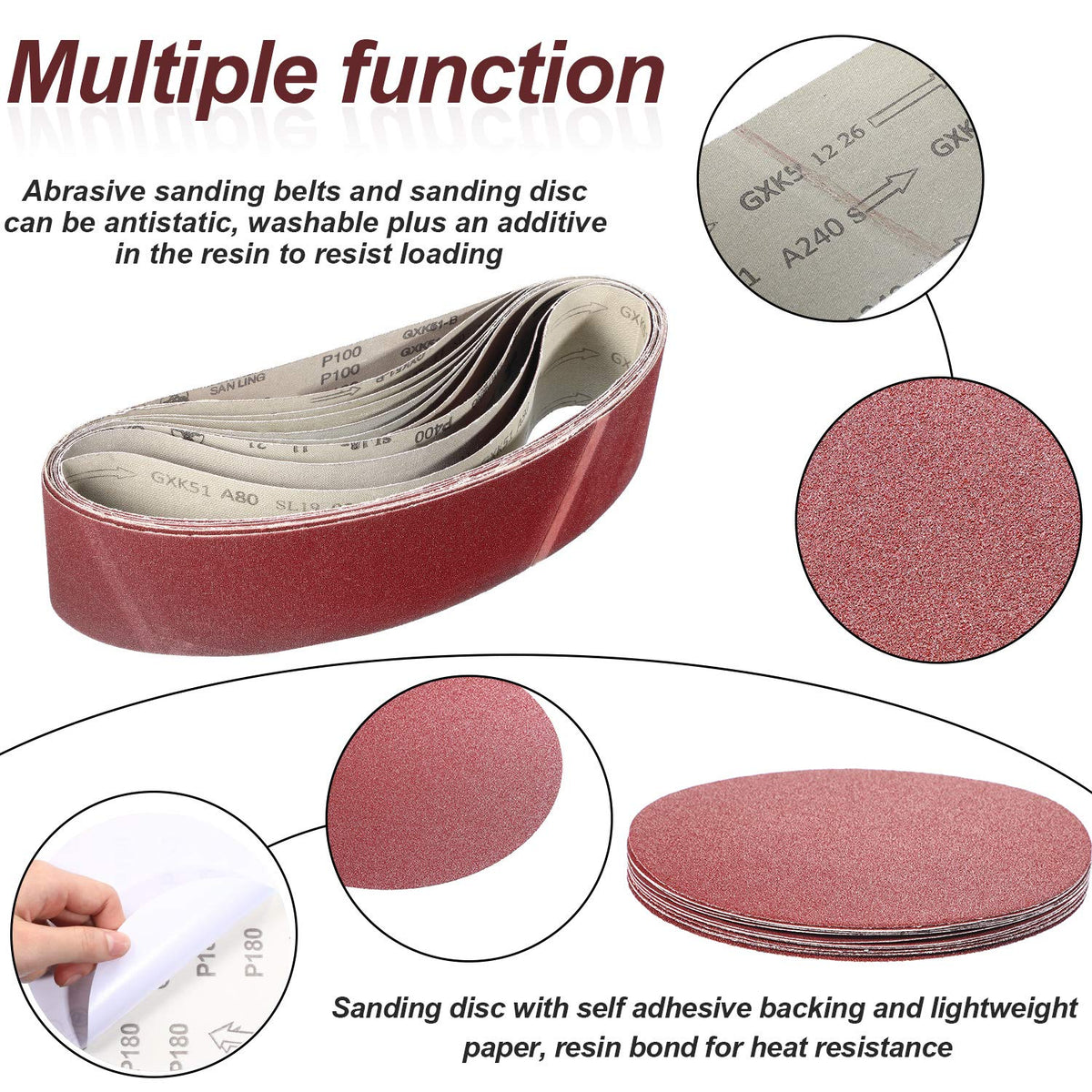 22 Pieces 4 x 36 In Sanding Belts and 6 In Self-Adhesive Discs Set W943312