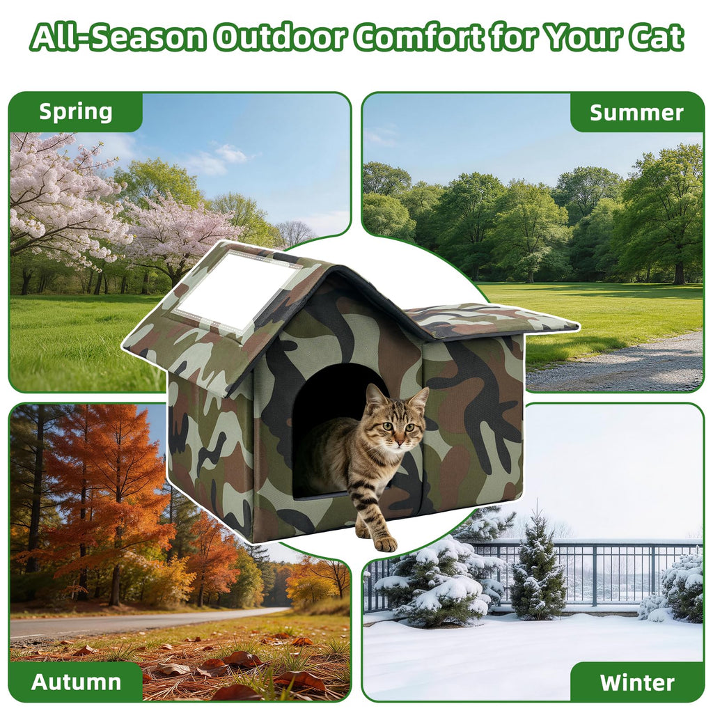 Large Weatherproof Outdoor Cat House with Door and Soft Mat G441