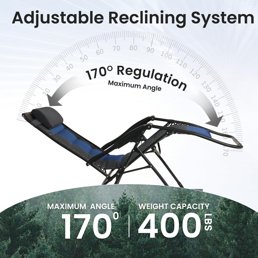 Oversized Zero Gravity Chair 2 Pack Folding Recliner with Pillow & Cup Holder P760