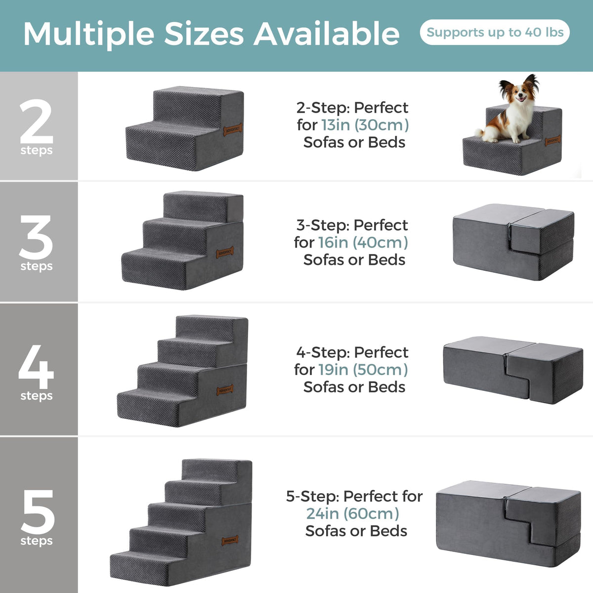 Detachable Non-Slip Grey Dog Stairs I370