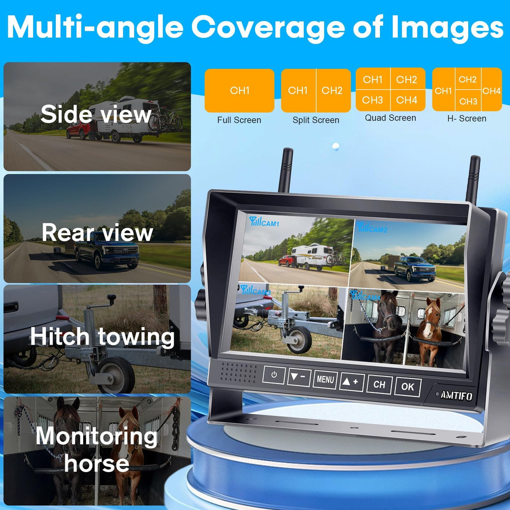 Wireless RV Backup Camera 1080P HD with 7″ DVR Monitor I4501