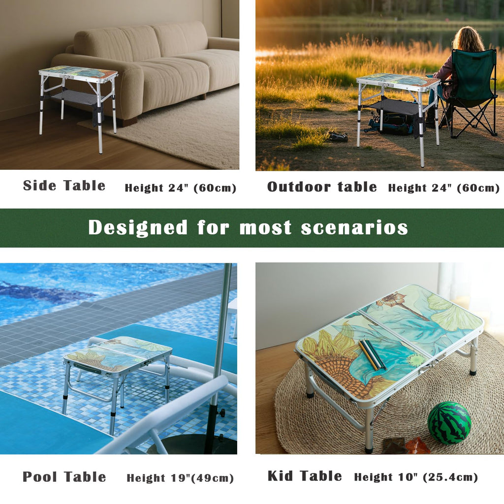 Small Folding Camping Table Aluminum 3 Adjustable Heights C131