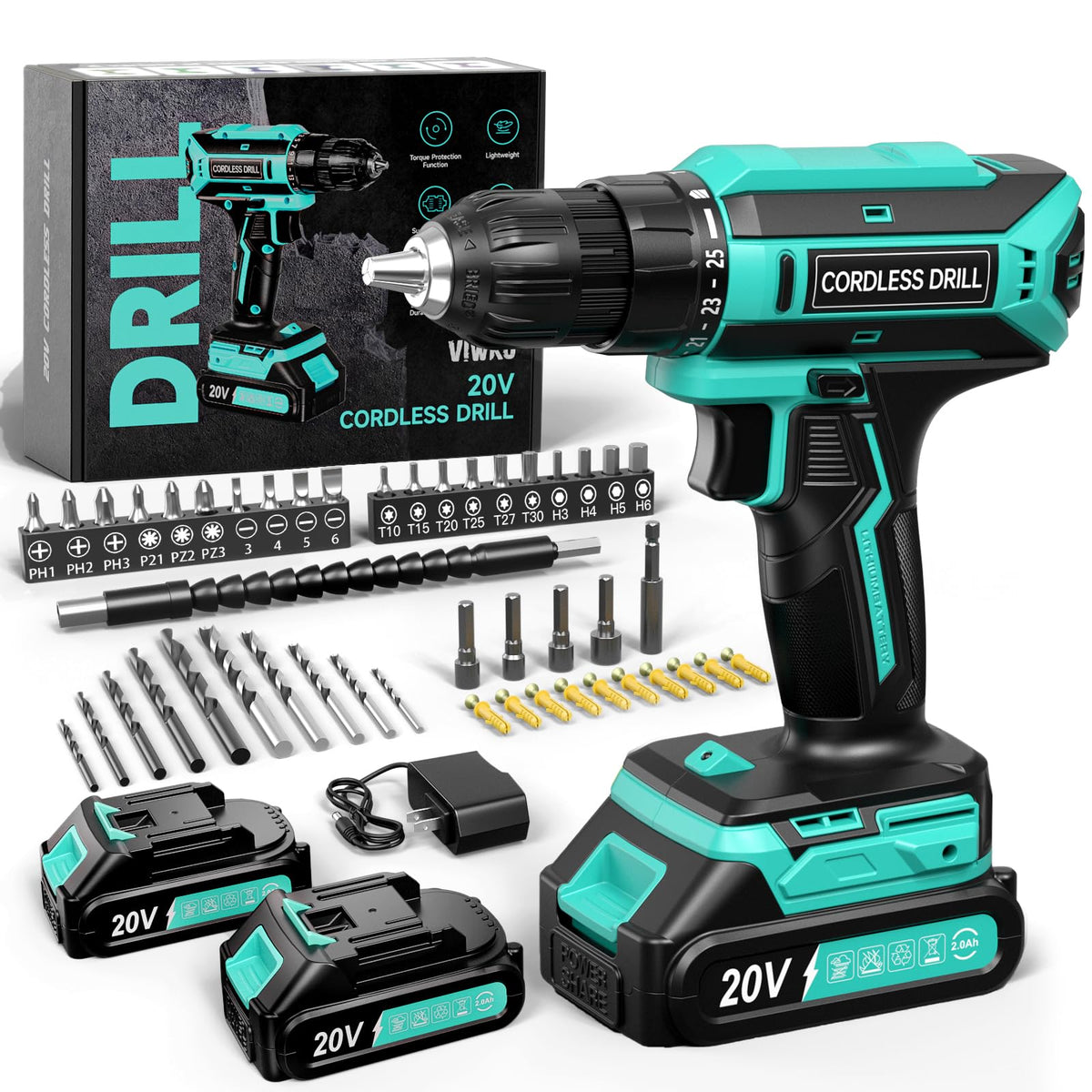 20V MAX Cordless Drill Set with 2 Batteries & Charger U682748