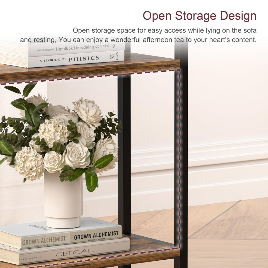 Narrow 3 Tier Slim Side Table Rustic Brown V757
