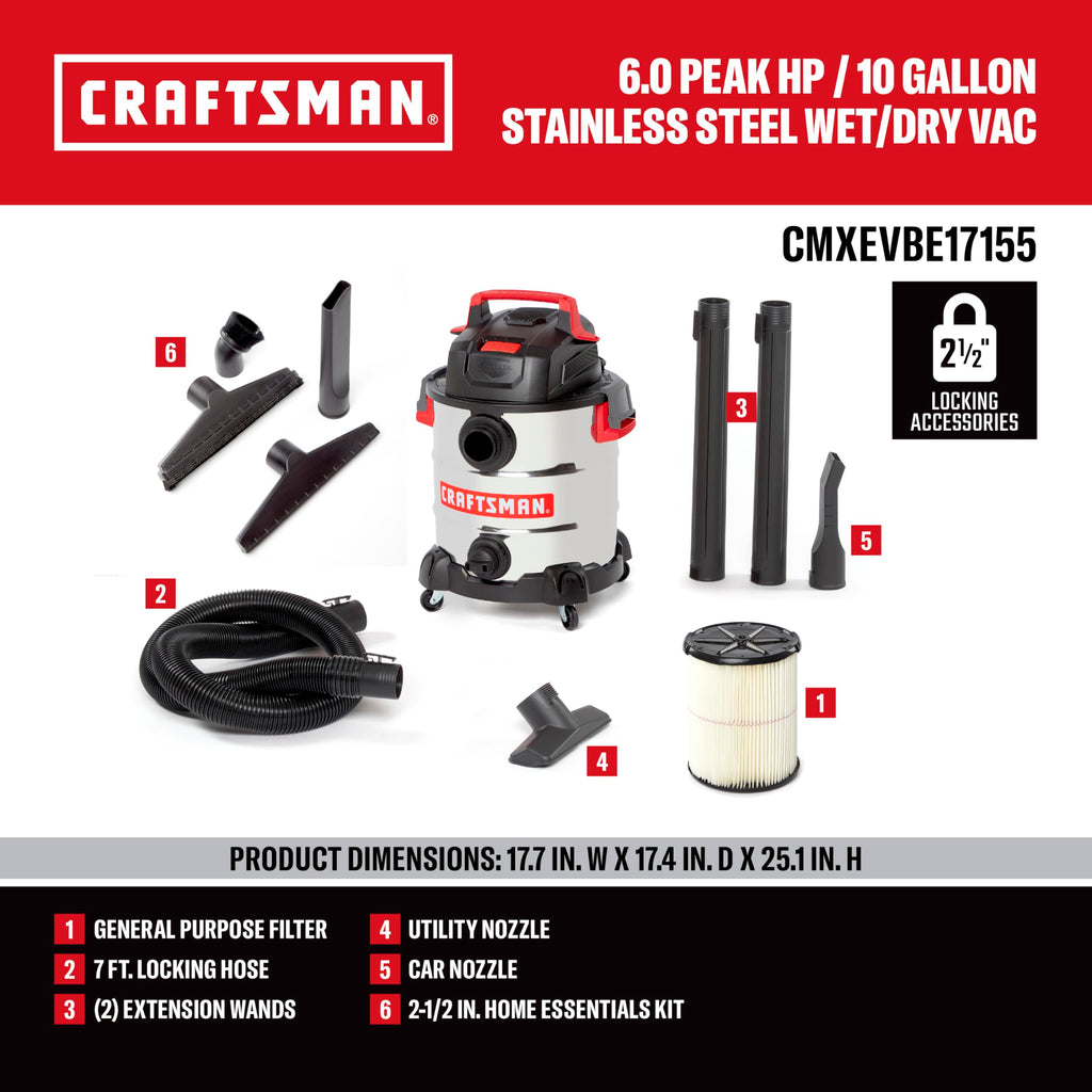 10 Gallon 6.0 Peak HP Stainless Steel Vacuum D748499