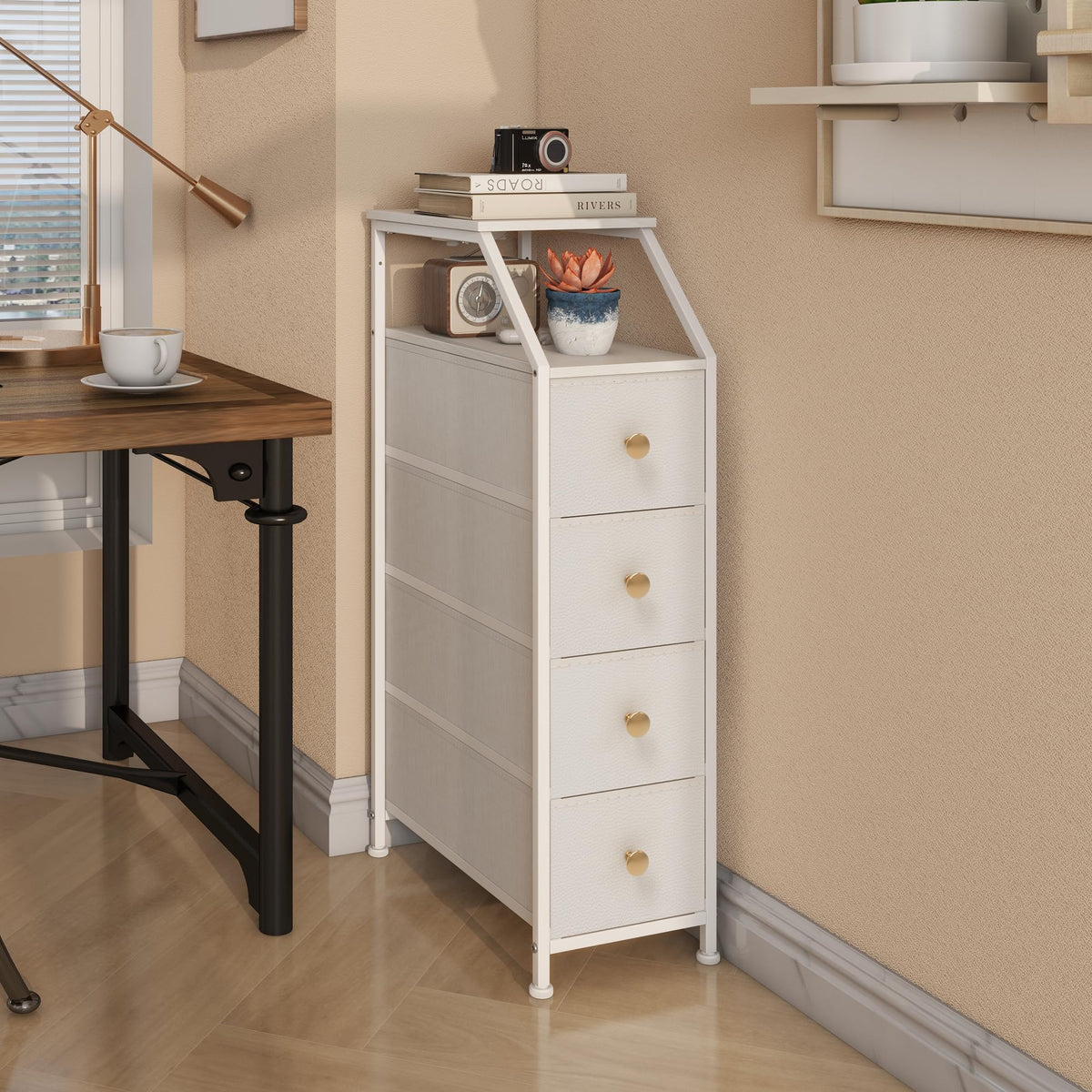 White 4 Drawers Narrow Dresser I1999