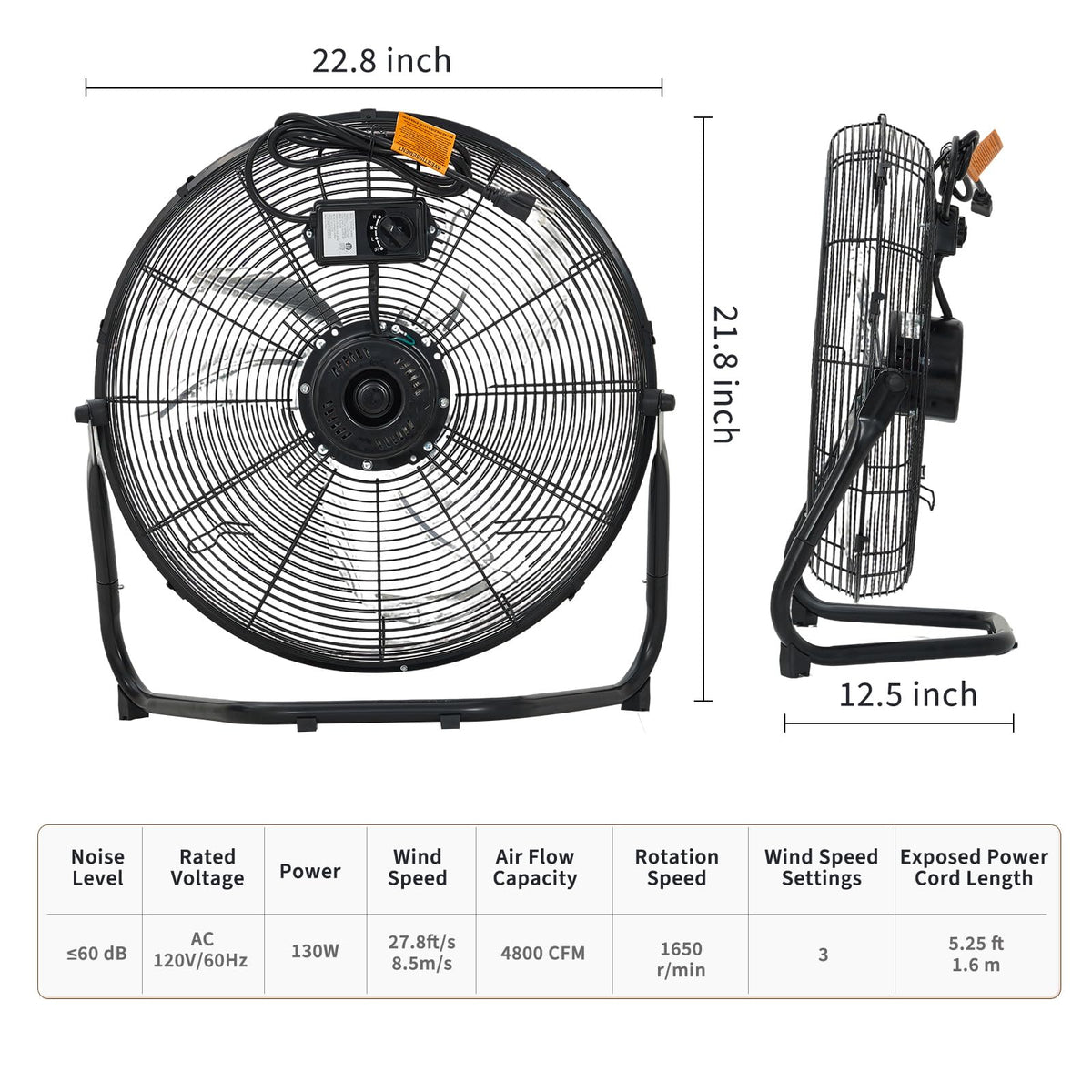 20 Inch 3 Speeds High Velocity Metal Floor Fan N1460