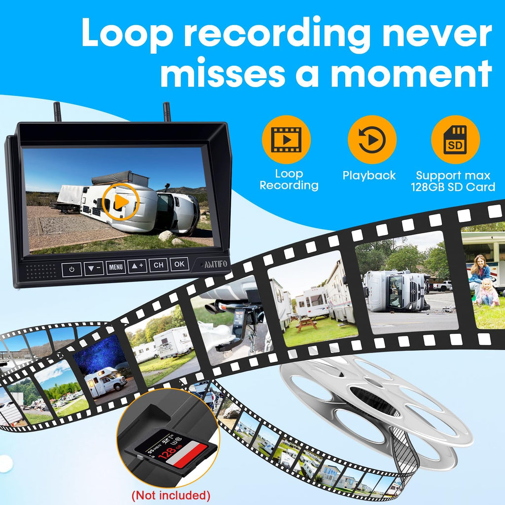Wireless RV Backup Camera 1080P HD with 7″ DVR Monitor I4501