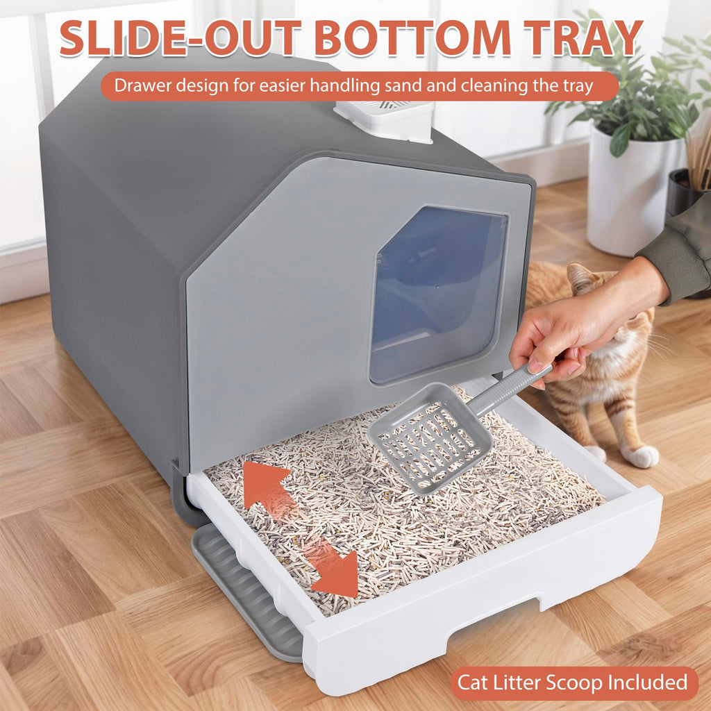 Large Enclosed Hooded Cat Litter Box with Mat & Litter Scoop C147490