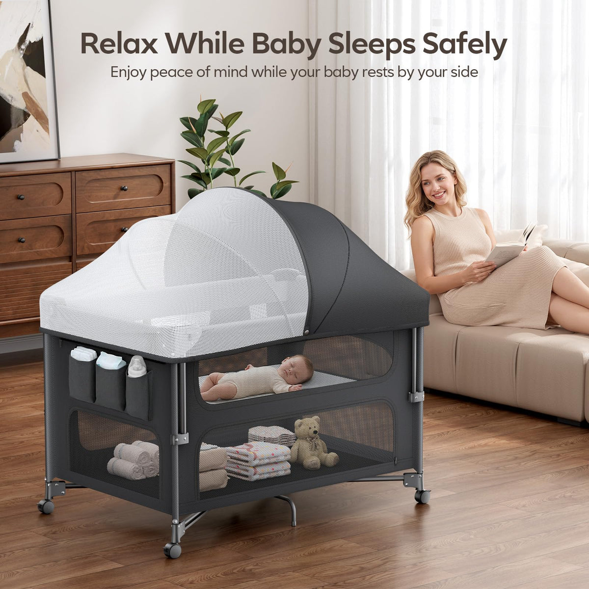 5-in-1 Baby Bassinet Bedside Crib with Changing Table Y9730
