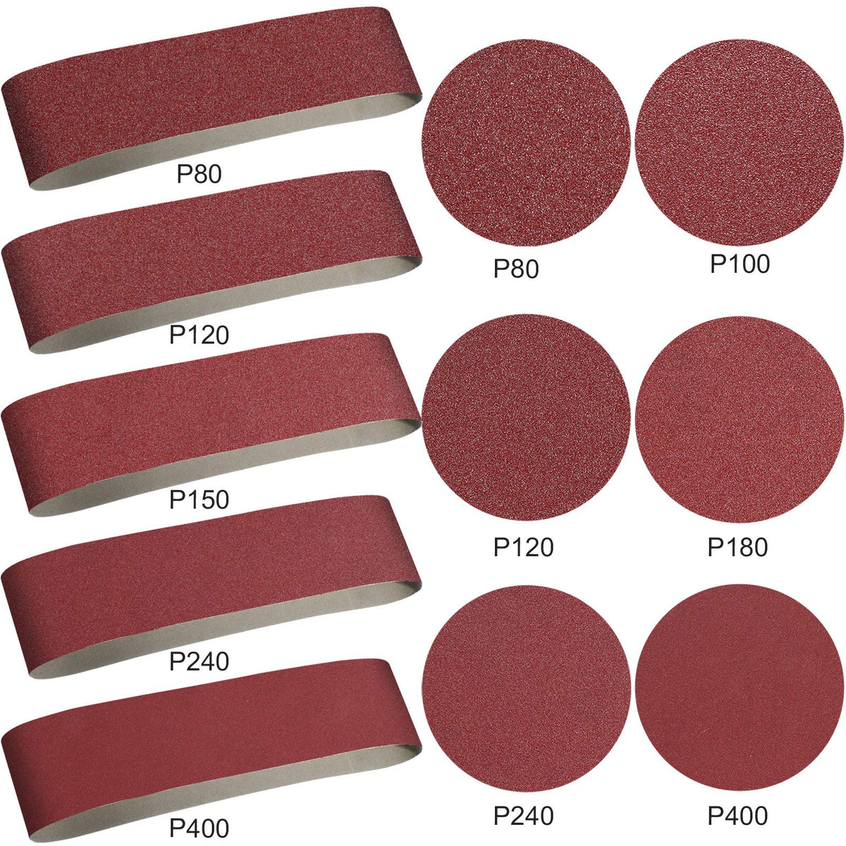 22 Pieces 4 x 36 In Sanding Belts and 6 In Self-Adhesive Discs Set W943312