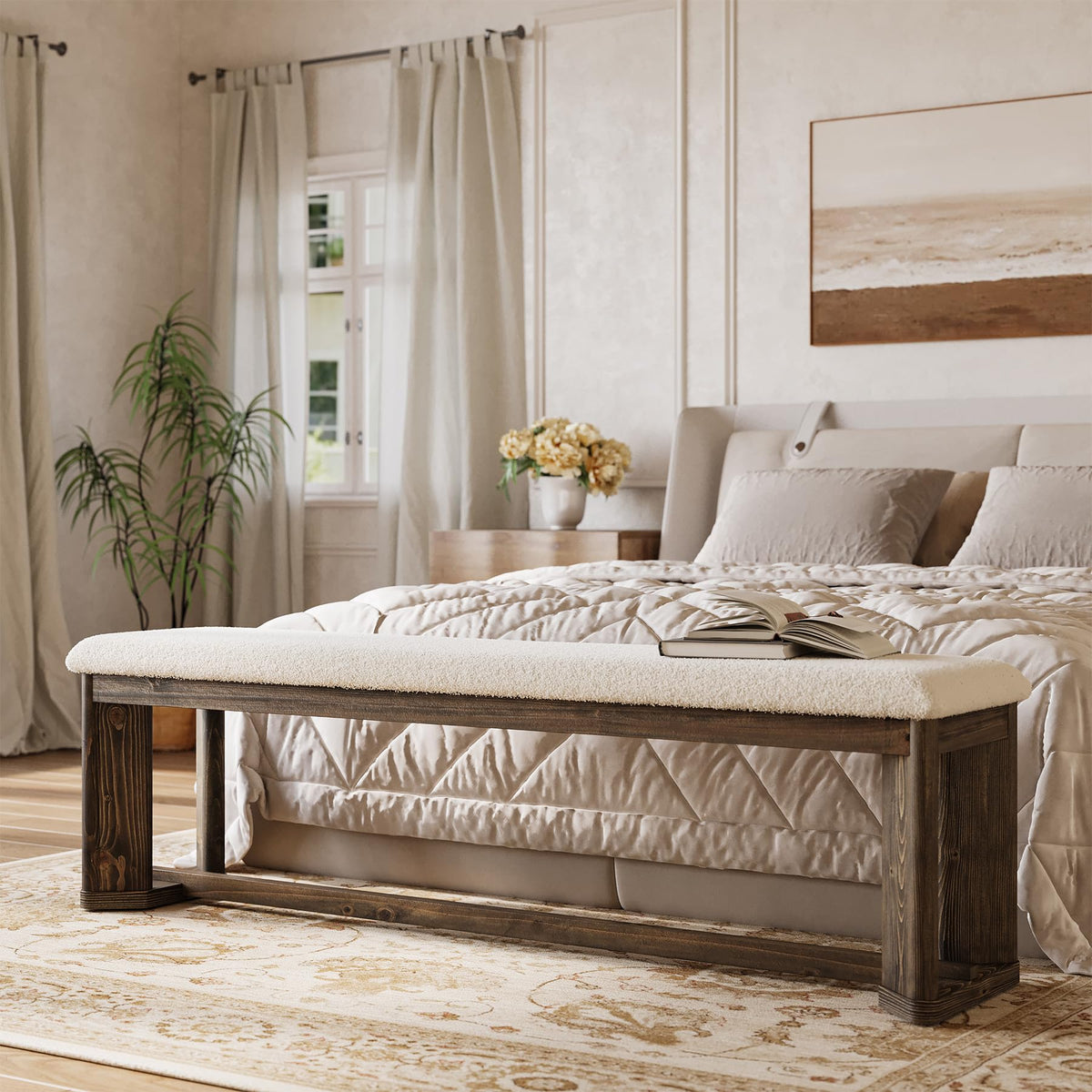 Upholstered Bench with Cushion T7360
