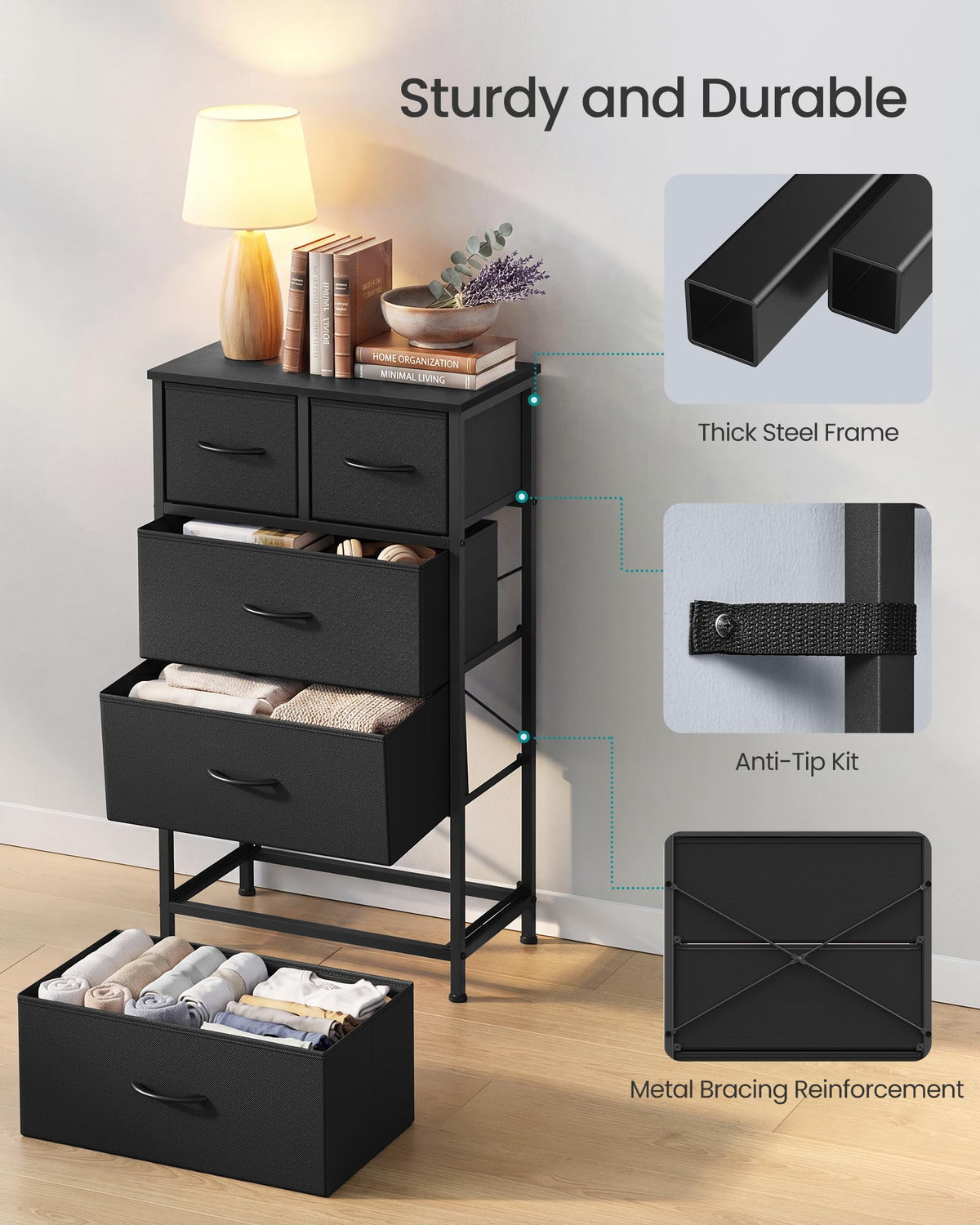 Tall Dresser with 5 Fabric Drawers W6935