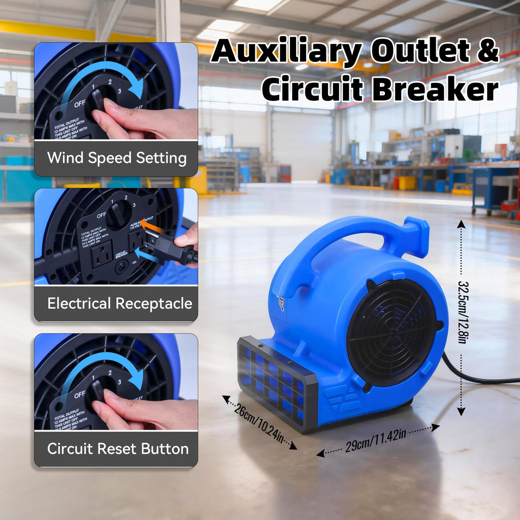 1/4 HP 1000 CFM 3 Speeds Air Mover Blower Fan N77368
