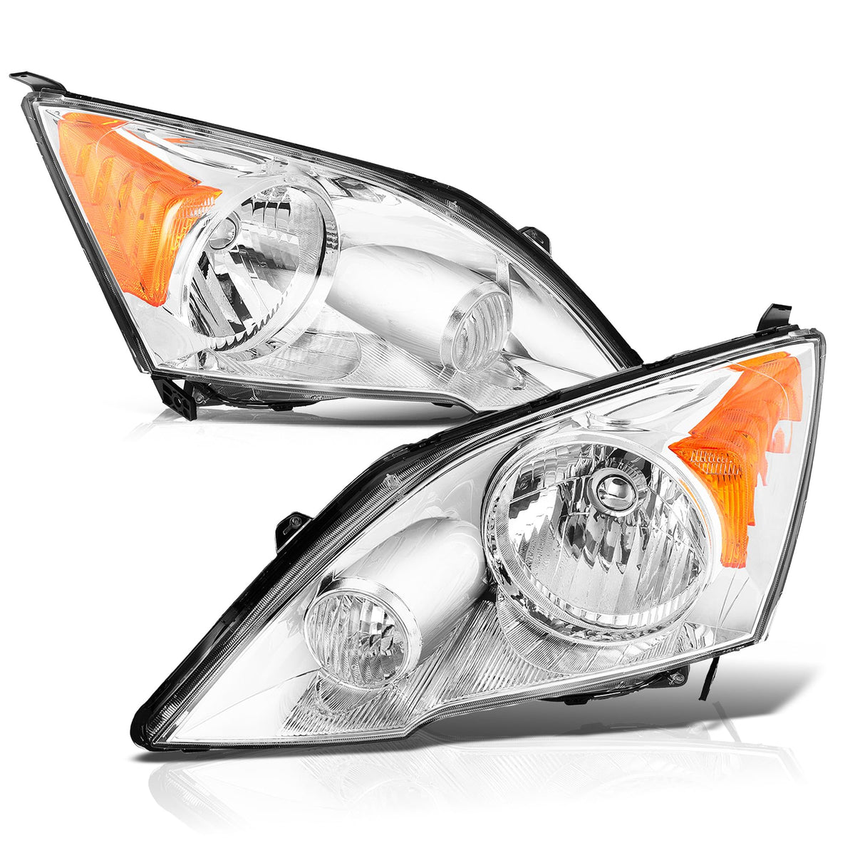 Halogen Headlight Assembly Pair Chrome Housing Clear Lens X3602