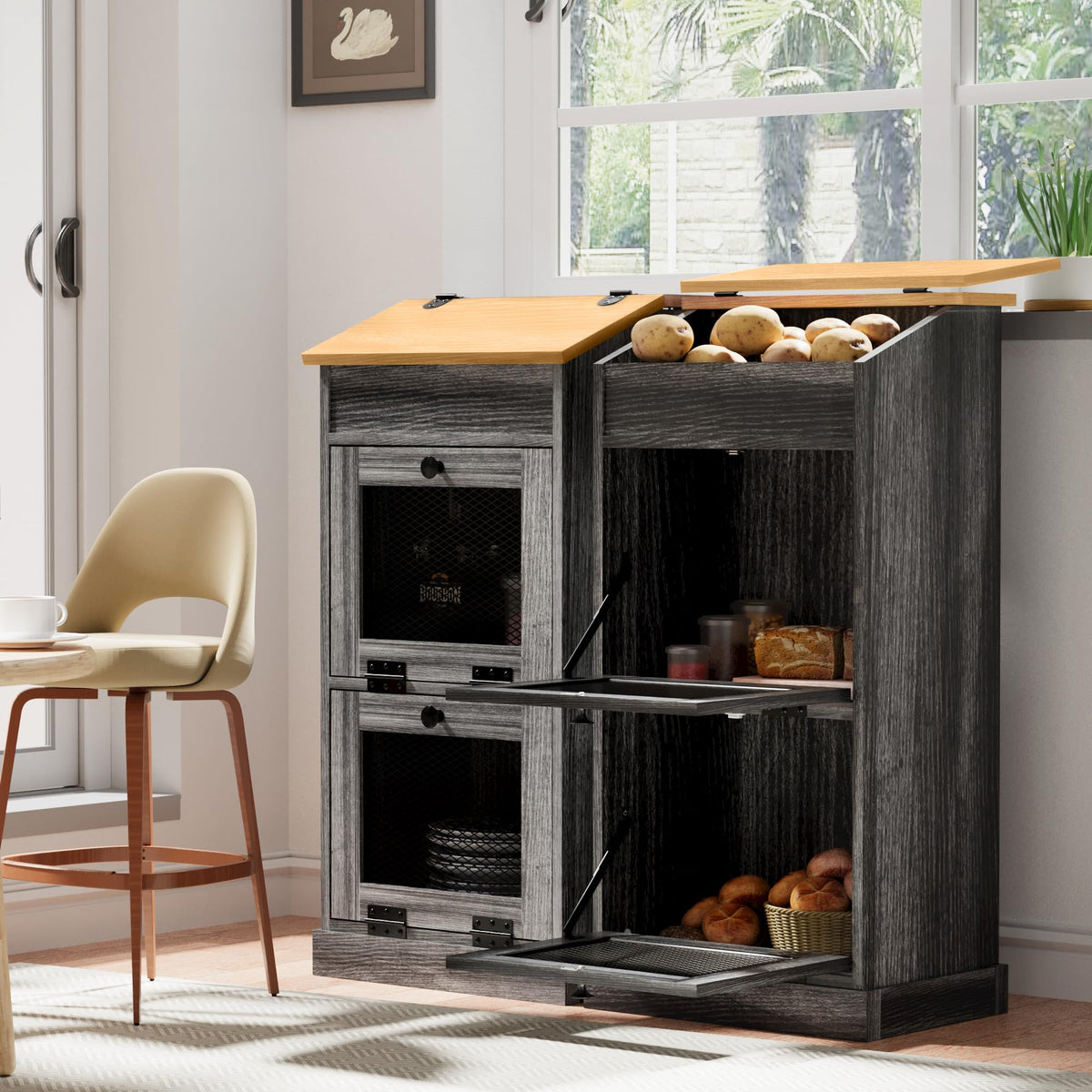 Wooden Potato and Onion Storage Bin with Lid D64423