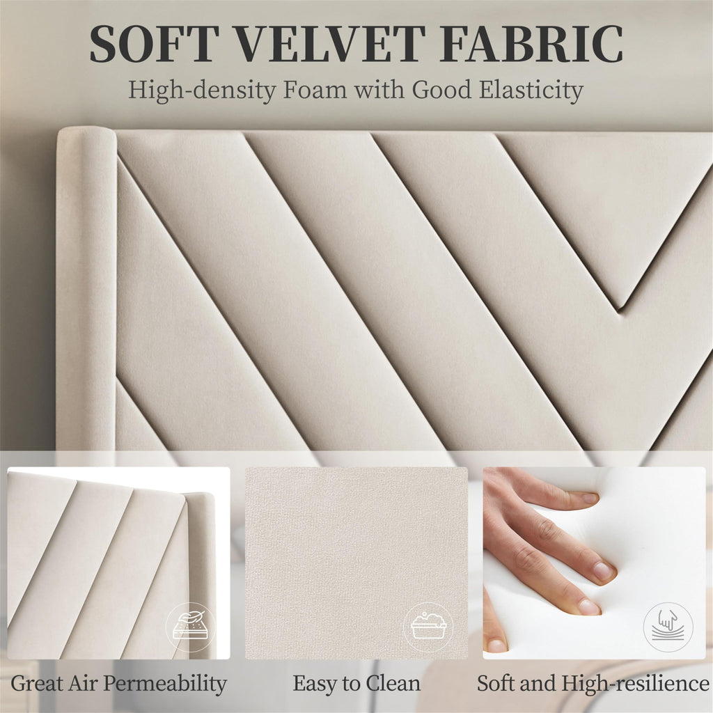 Queen Bed Frame with Tufted Headboard, Beige P229