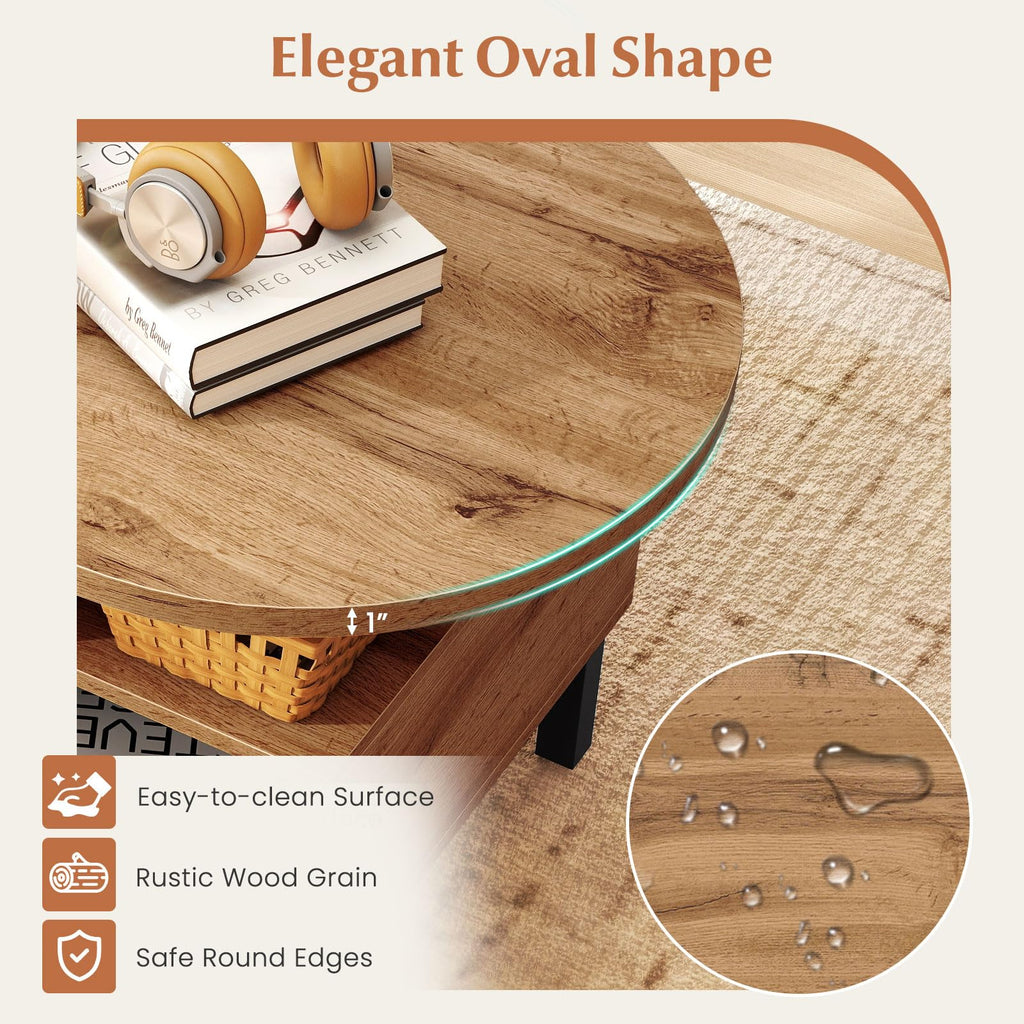 47" Oval Wood Coffee Table with Storage Z149296