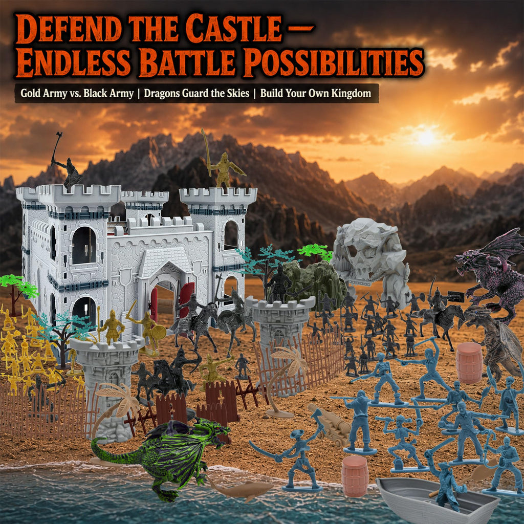 Medieval Castle Building Set with Knights and Dragon E335527