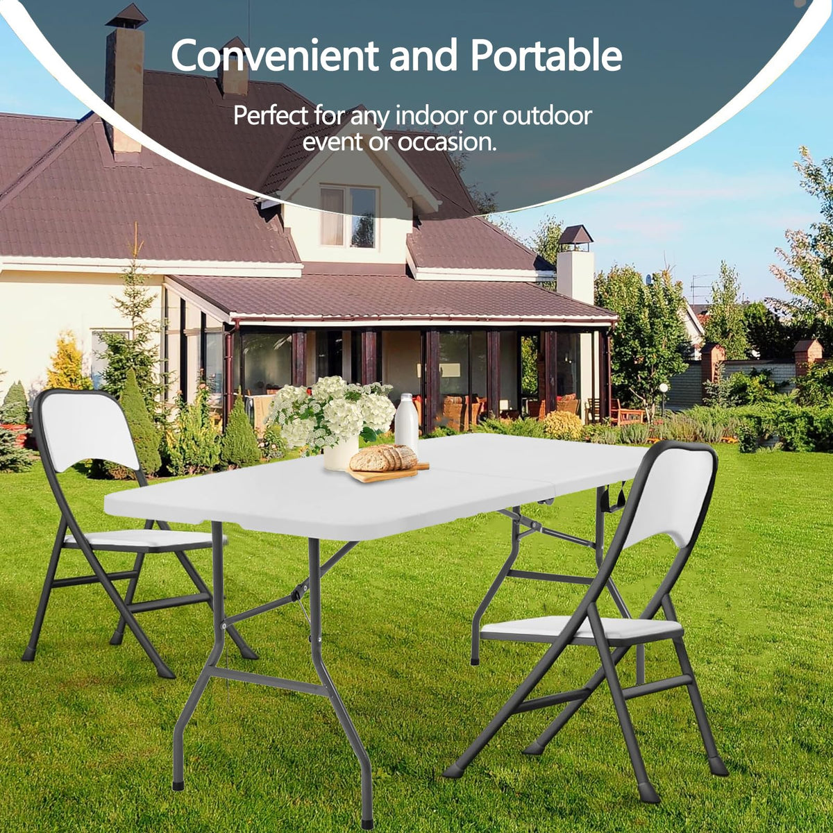 6ft White Folding Table with Carrying Handle Y393