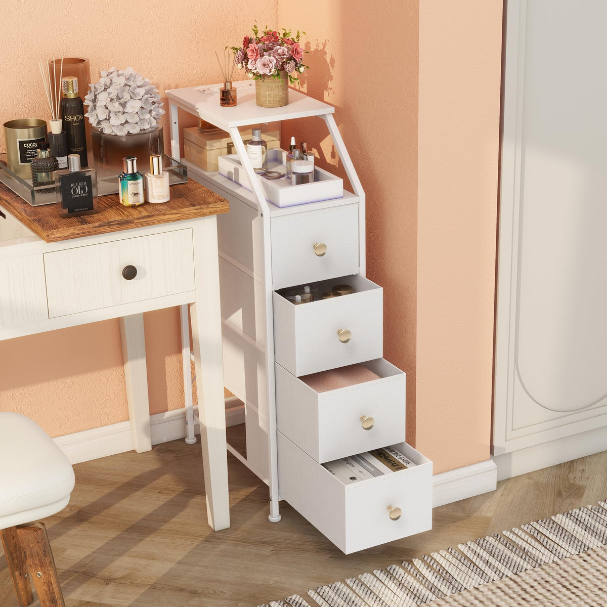 White 4 Drawers Narrow Dresser I1999