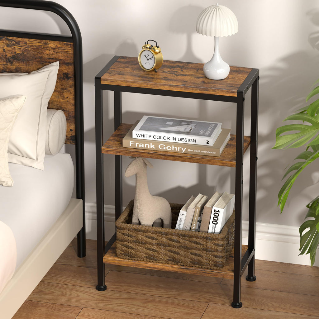 Narrow 3 Tier Slim Side Table Rustic Brown V757