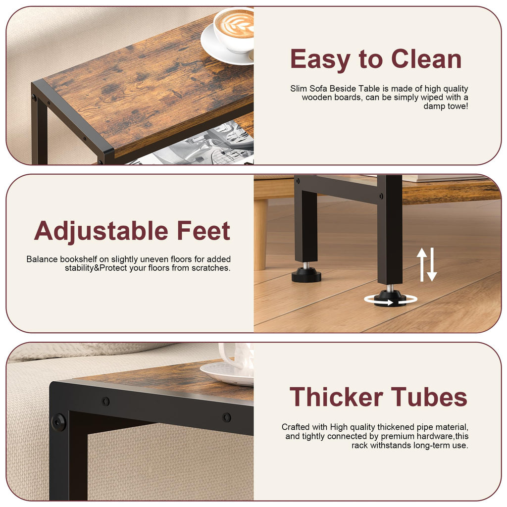 Narrow 3 Tier Slim Side Table Rustic Brown V757