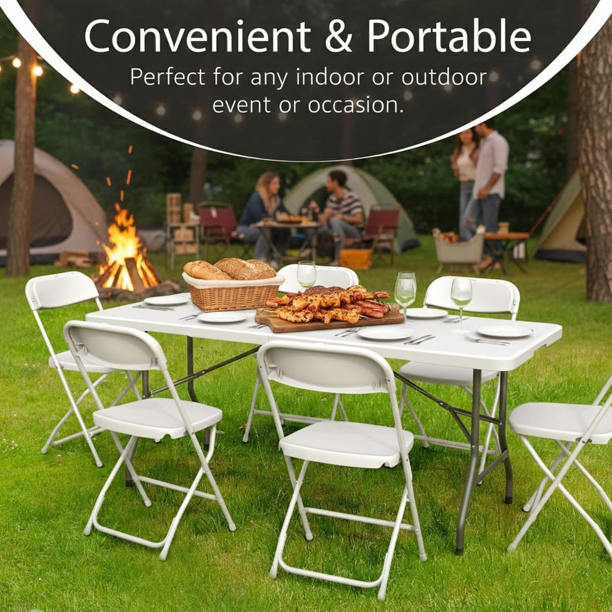 6ft White Folding Table with Carrying Handle Y393