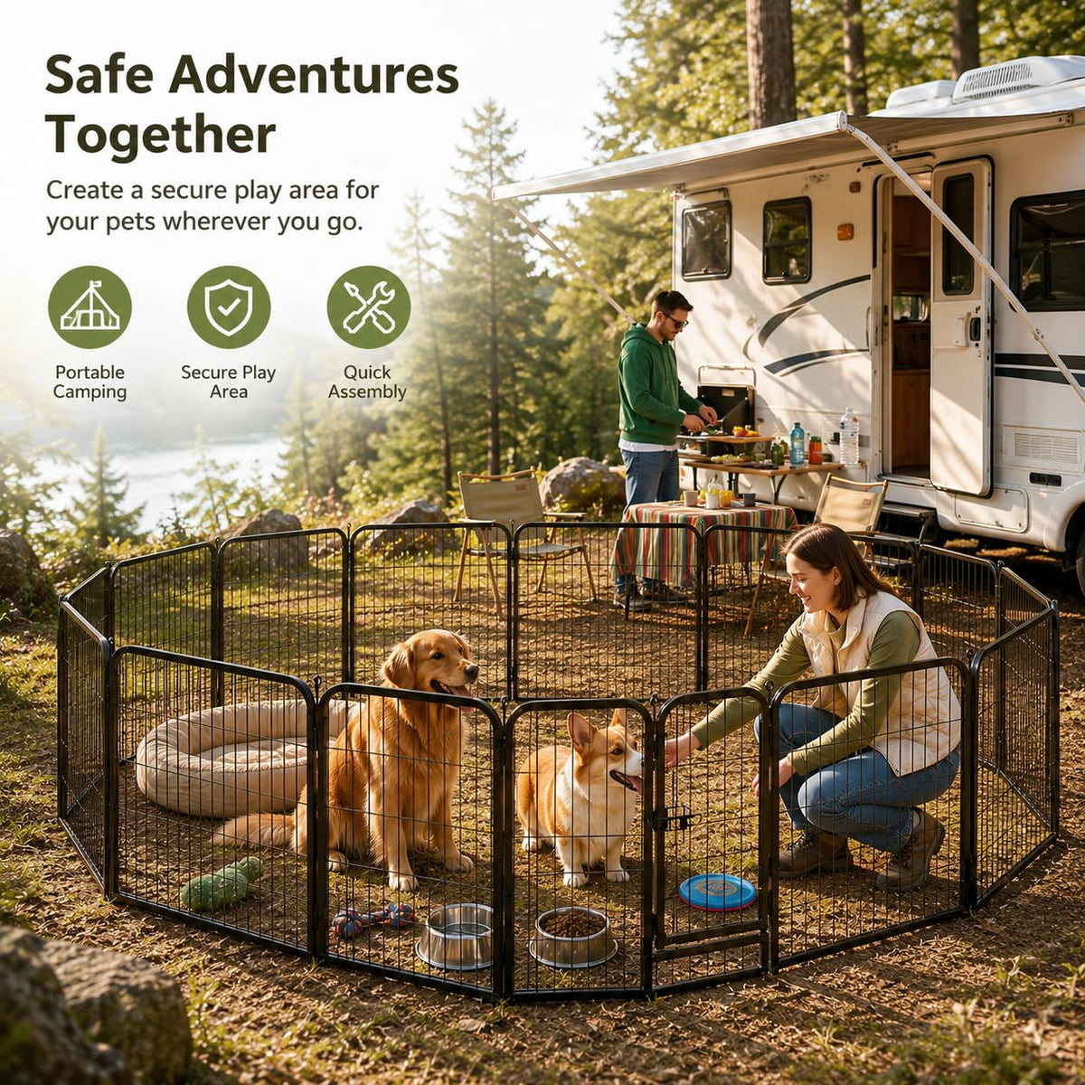 24" Height 16 Panels Foldable Metal Dog Playpen with Door R4651