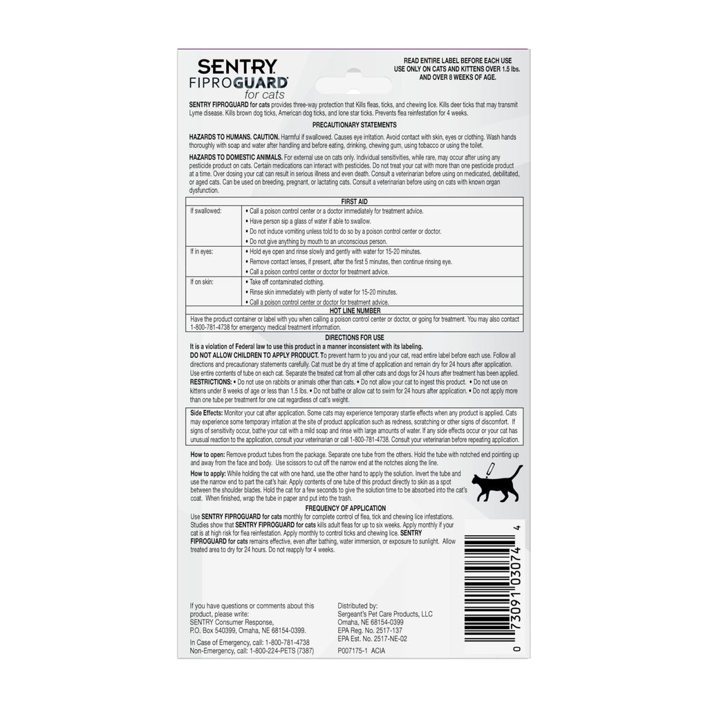 Flea & Tick Cats 1.5 lbs+ Fipronil 6-Month V225